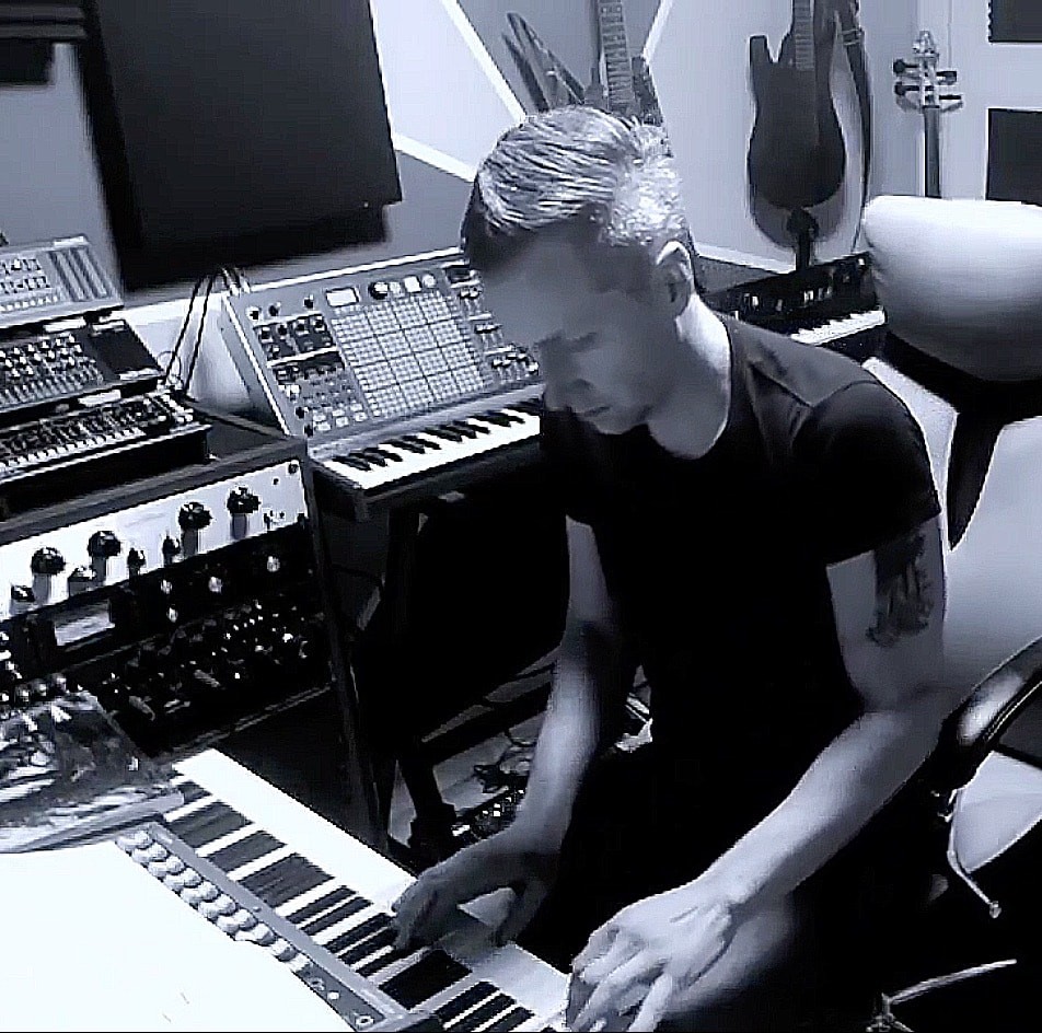 Black-and-white studio keyboard photograph